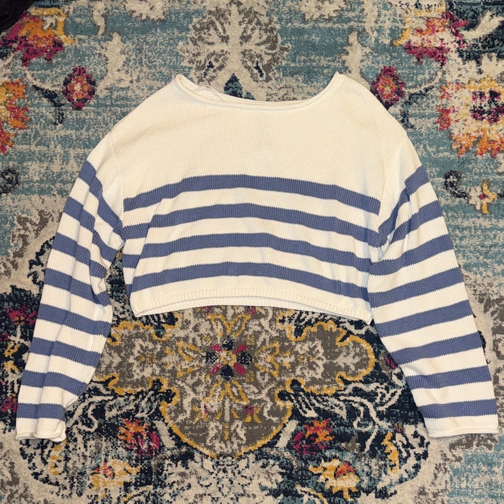 Garage Blue and White Striped Knit Crop Top